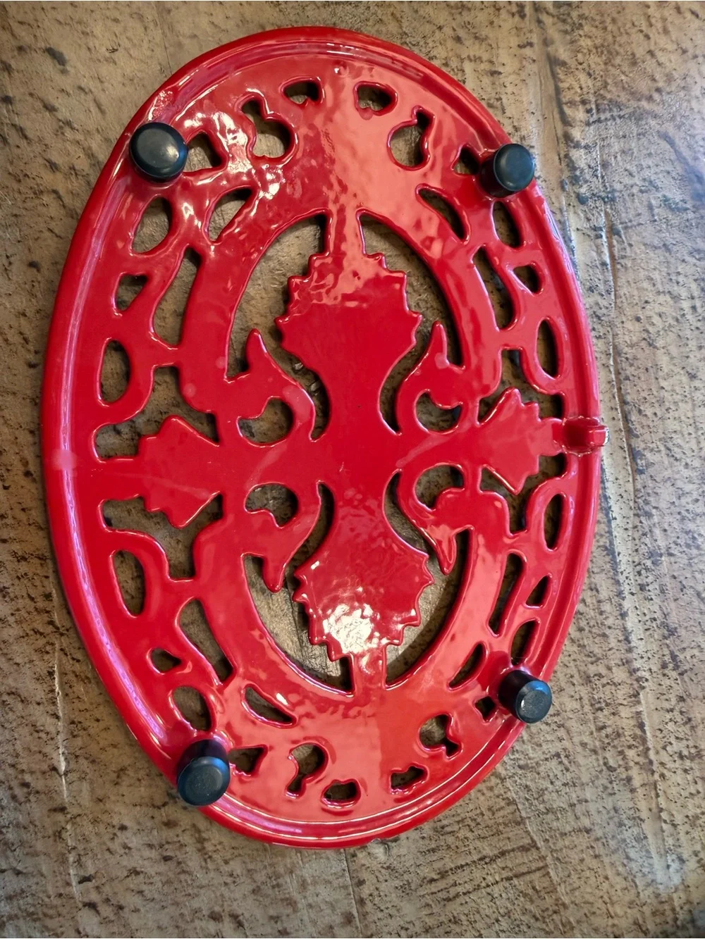 Vintage French Le Creuset Cerise Red Cast Iron Trivet